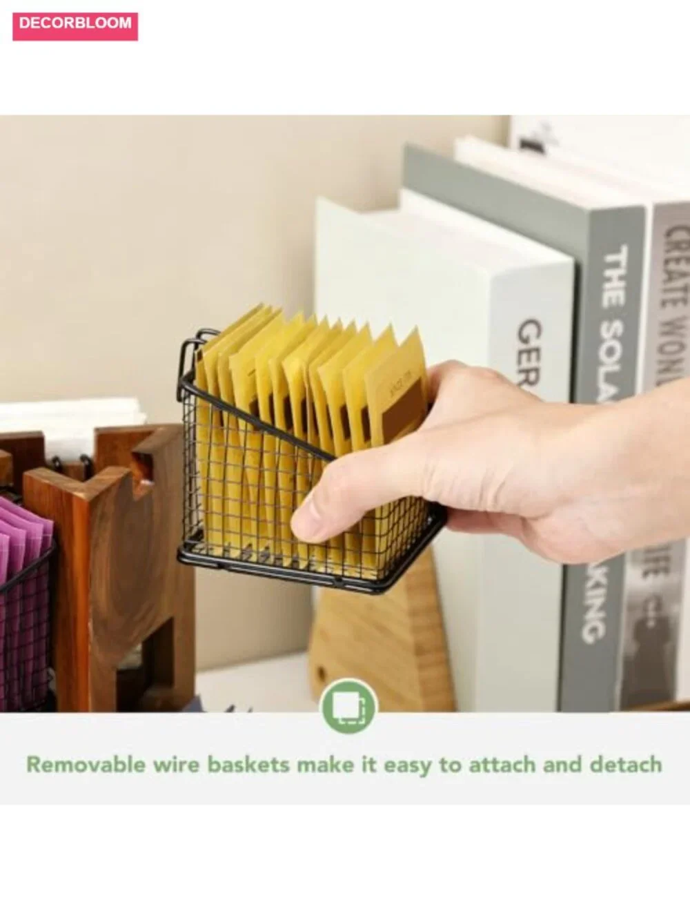 Spinning Carousel Tea Bag Organizer with Removable Wire Baskets